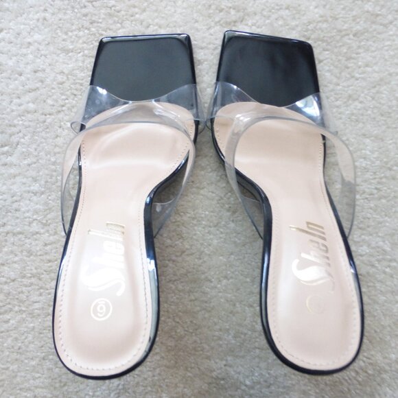 SHEIN black square toe stiletto slip-on heels with clear strap - Picture 3 of 9